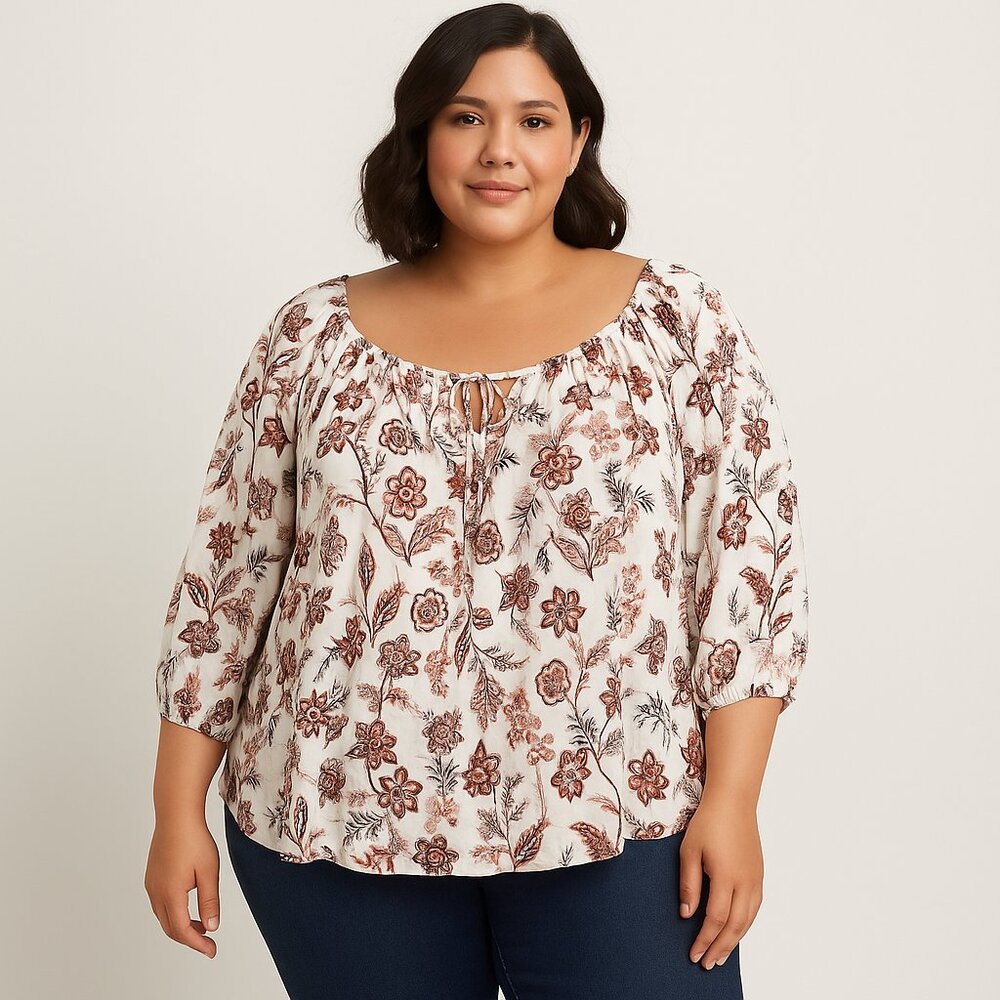 2X - In Every Story by Penningtons 3/4 Sleeve Bohemian Paisley Blouse